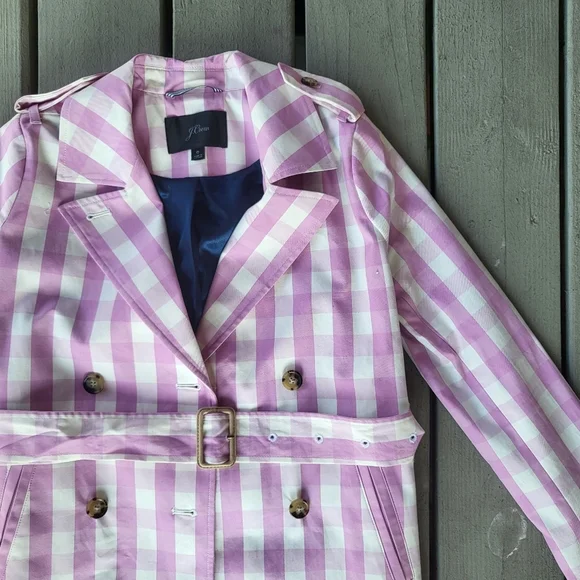 J.Crew 2011 Icon Trench Coat in Oversized Gingham Button Front Sash Tie Lilic 0 - Picture 8 of 12